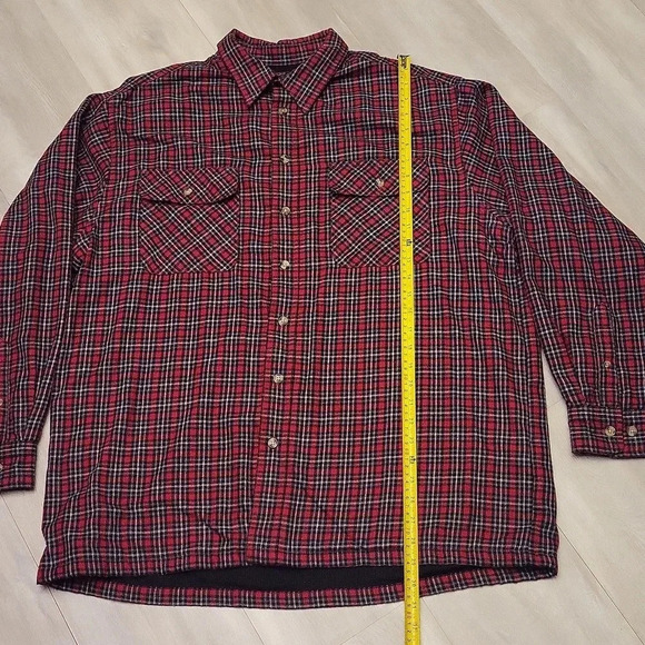 🛍David Taylor Thermal Red Plaid Collared Button Up Flannel Mens Size Large - Picture 8 of 9